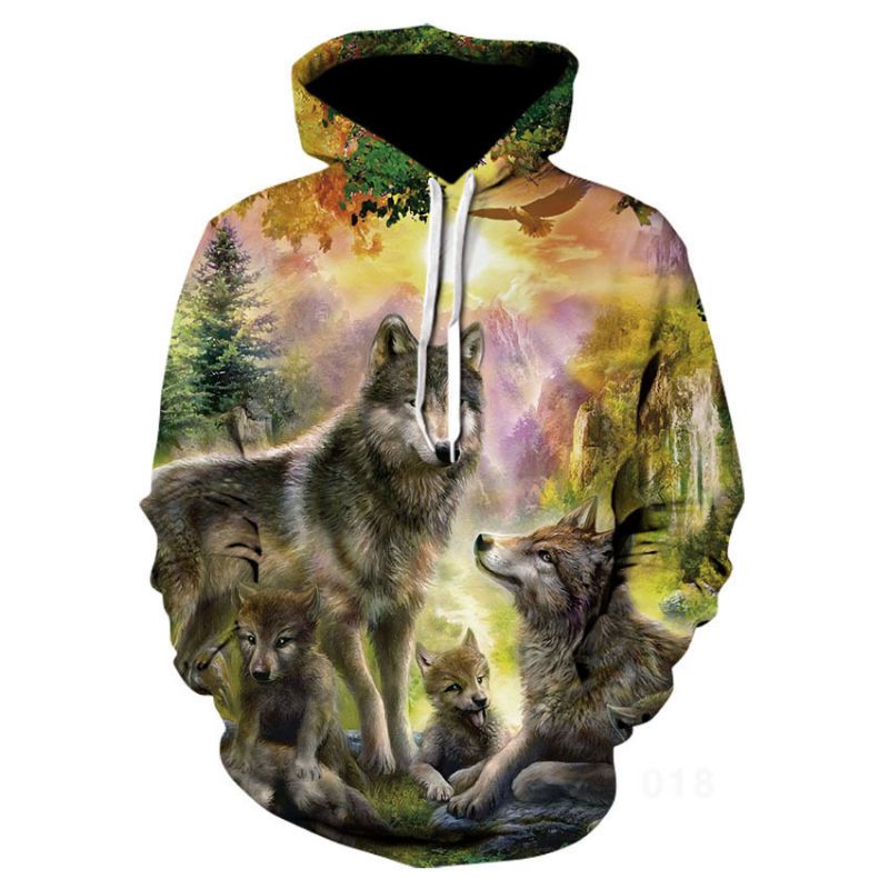 Kleur Wolf Digital 3d-geprint Sweatshirt Met Capuchon