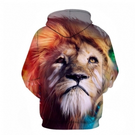 Lente En Herfst Heren 3d Kleuren Hoodie Met Leeuwenkop Digitale Print