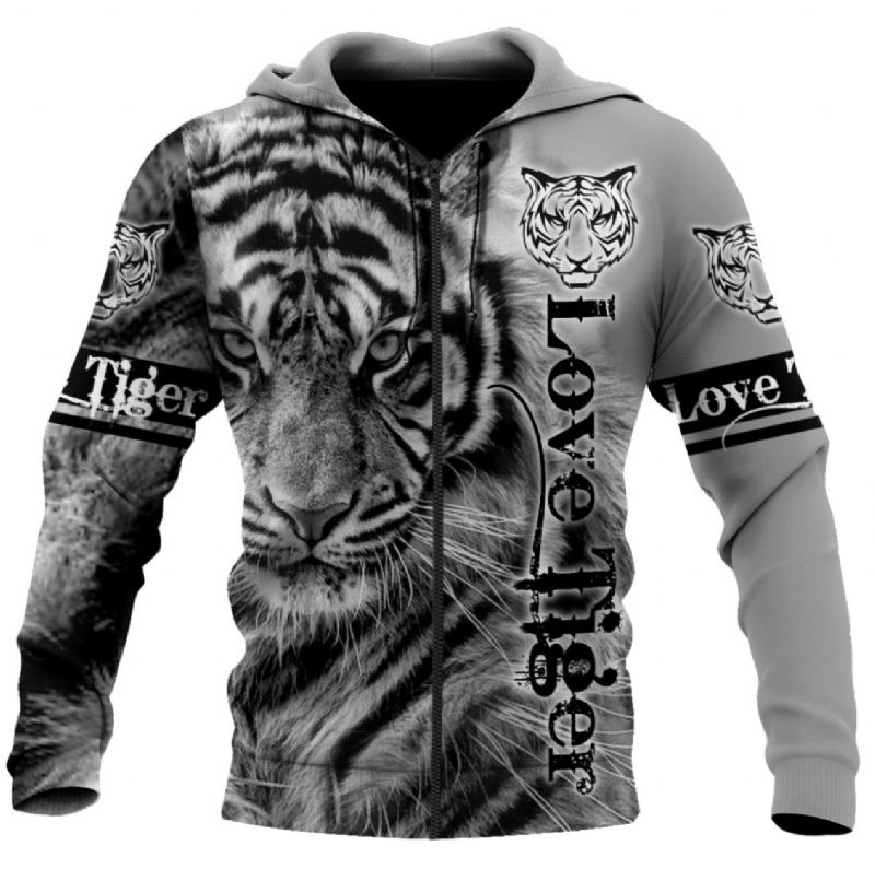 Lion 3d-geprinte Trui 3d-sweater Met Rits En Capuchon