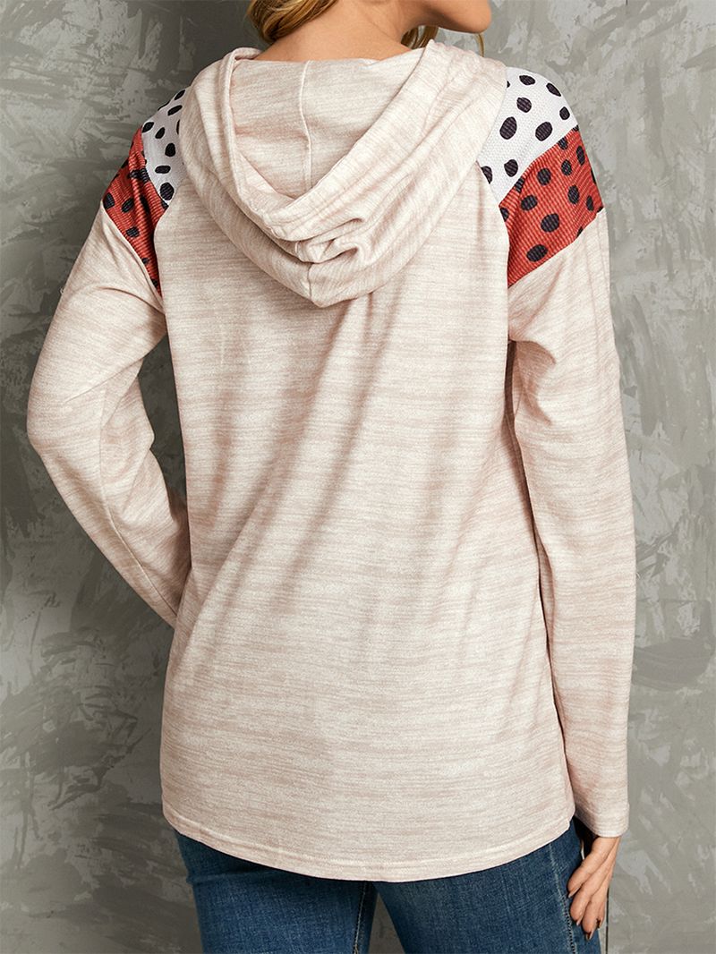 Polkadot Print Patchwork Casual Hoodies Met Trekkoord En Lange Mouwen Met Ronde Hals