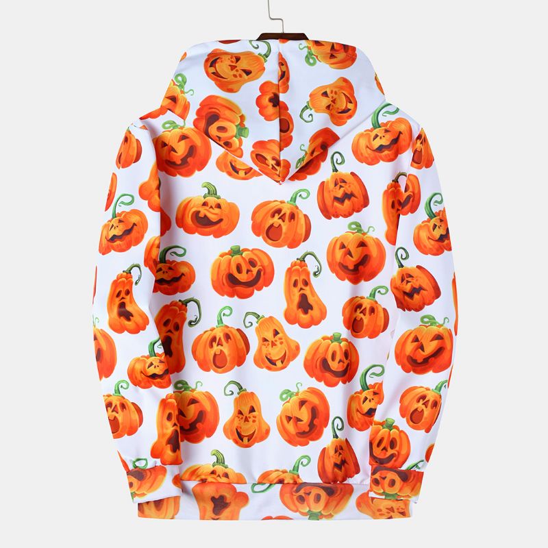 Pumpkin Monster Print Casual Sweatshirt Met Insteekzak En Capuchon