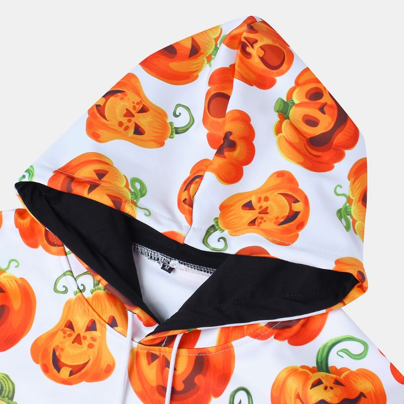 Pumpkin Monster Print Casual Sweatshirt Met Insteekzak En Capuchon