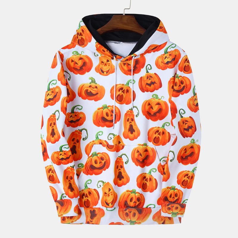 Pumpkin Monster Print Casual Sweatshirt Met Insteekzak En Capuchon