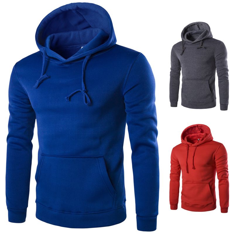 Pure Color Slim Heren Hoodie Met Lange Mouwen Casual Eenvoudige Pullover Trui