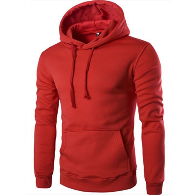 Pure Color Slim Heren Hoodie Met Lange Mouwen Casual Eenvoudige Pullover Trui