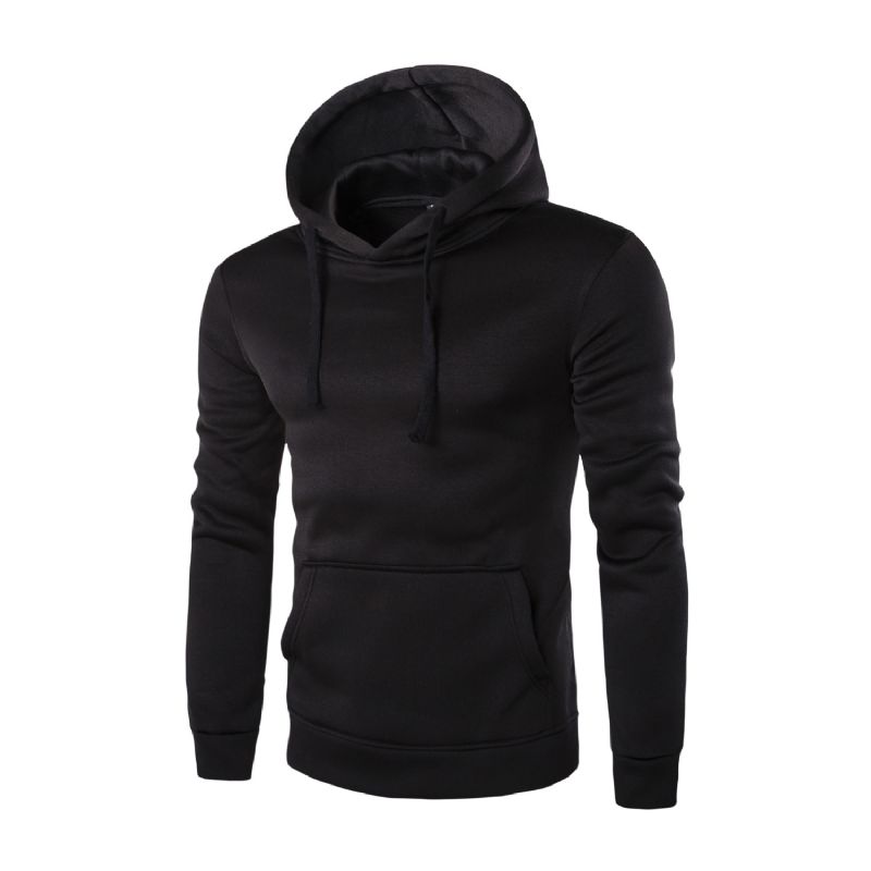 Pure Color Slim Heren Hoodie Met Lange Mouwen Casual Eenvoudige Pullover Trui