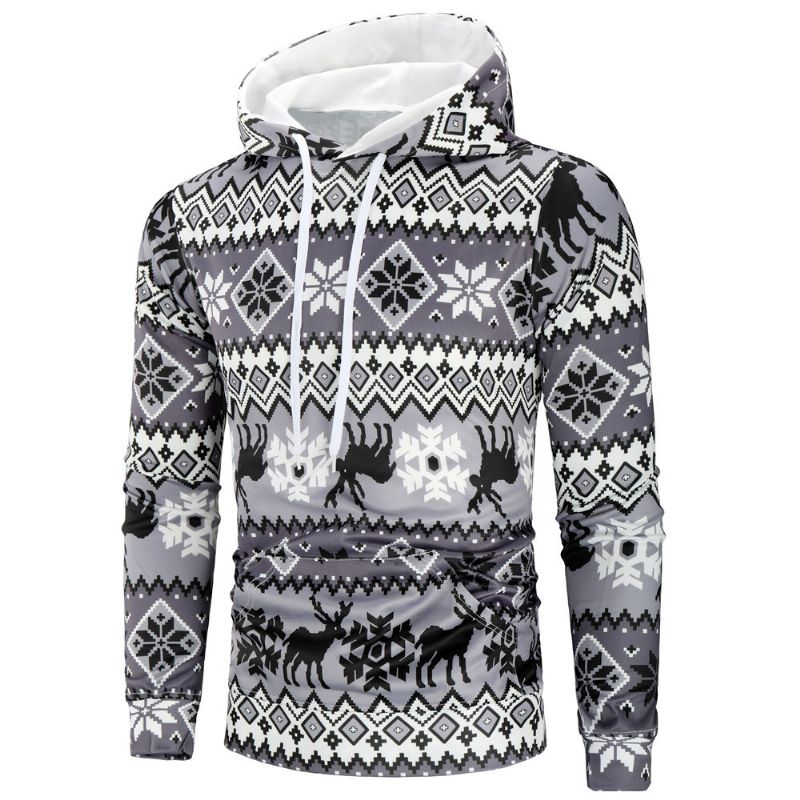 Sweatshirt Met Capuchon Voor Heren Met Kerstelandenprint