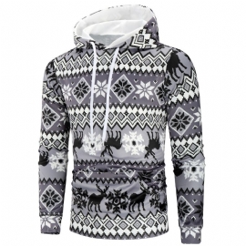 Sweatshirt Met Capuchon Voor Heren Met Kerstelandenprint