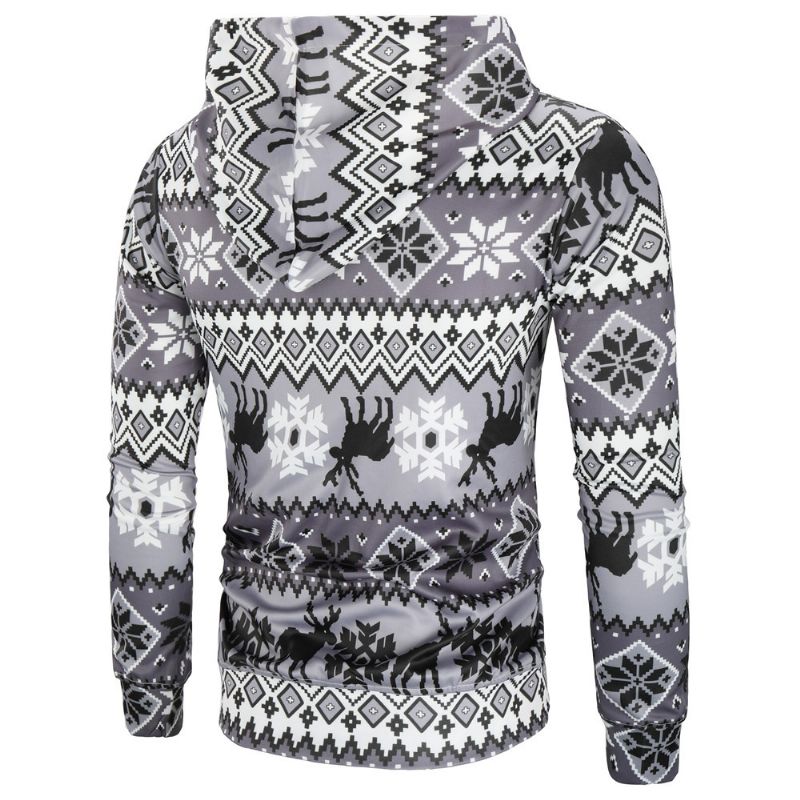 Sweatshirt Met Capuchon Voor Heren Met Kerstelandenprint