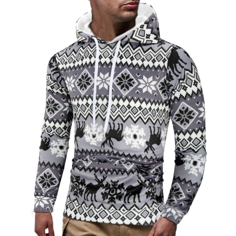 Sweatshirt Met Capuchon Voor Heren Met Kerstelandenprint