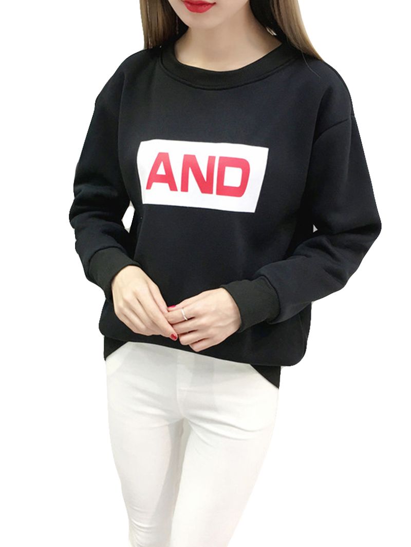 Sweatshirt Met Lange Mouwen En O-hals Met Letters En Print