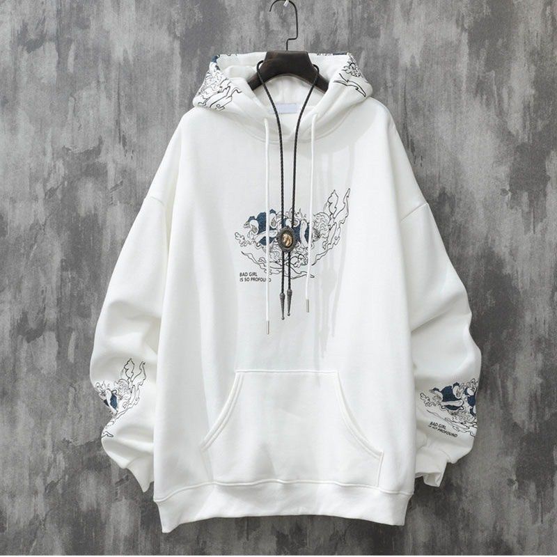 Trendy Merk Chinese Stijl Lion Dance Print Hooded Sweater Heren