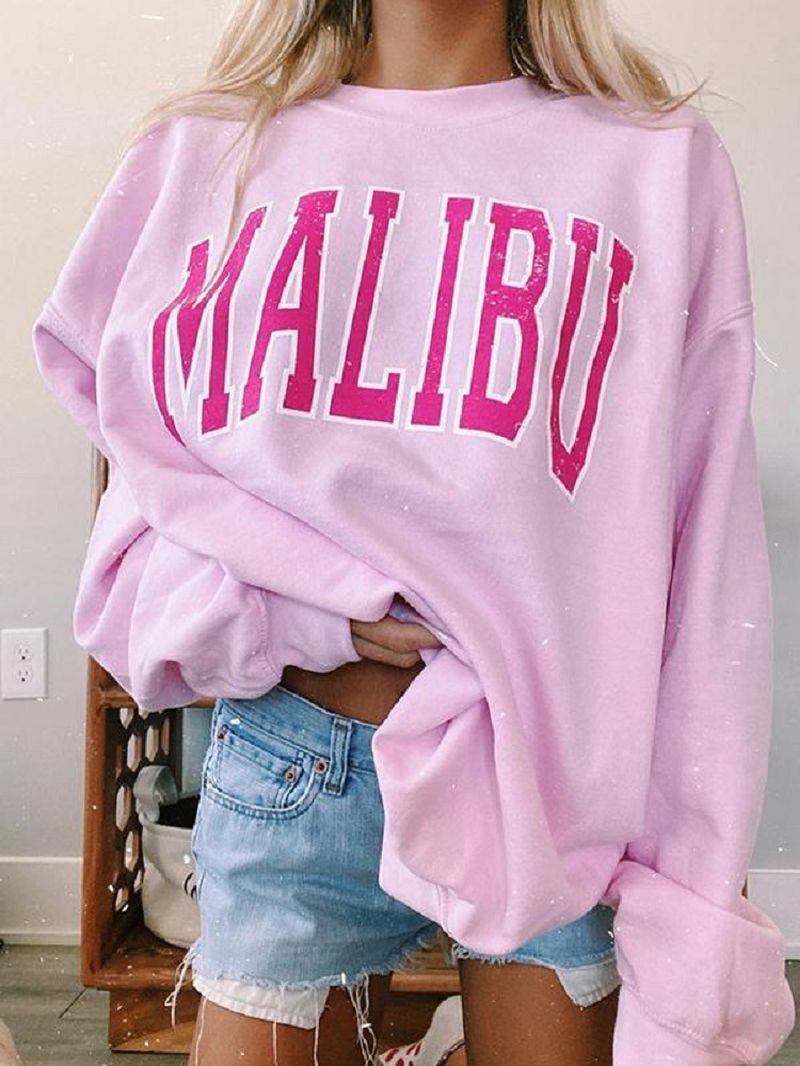 Vrouwen Brief Print Roze Trui Ronde Hals Sweatshirts