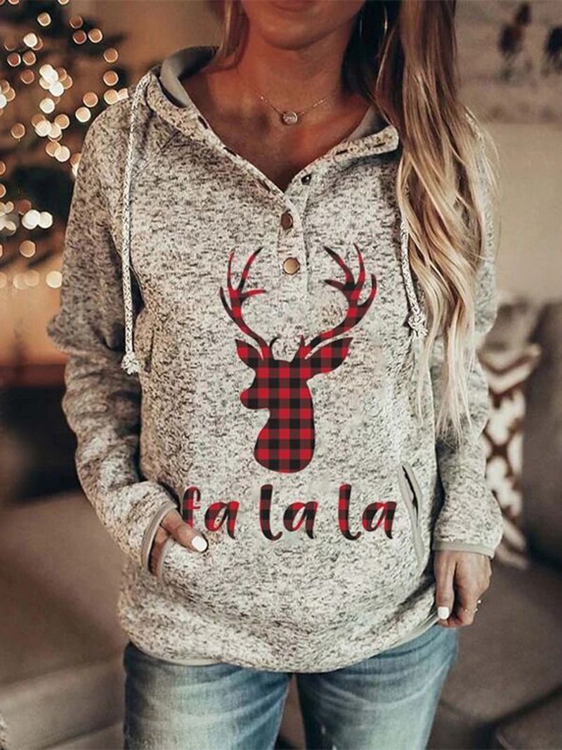 Vrouwen Kerst Elanden Letter Print Raglanmouwen Kangoeroe Zak Kraag Kraag Hoodies