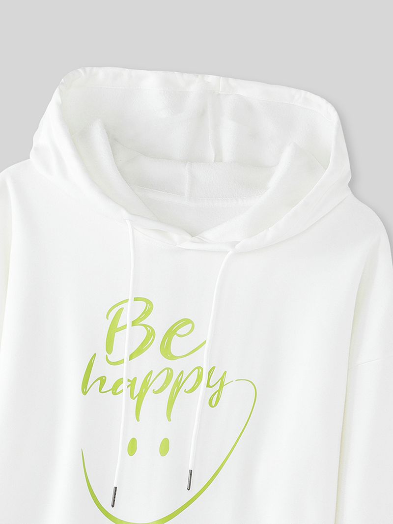 Vrouwen Smile Face Letter Print Pouch Pocket Casual Hoodies Met Lange Mouwen