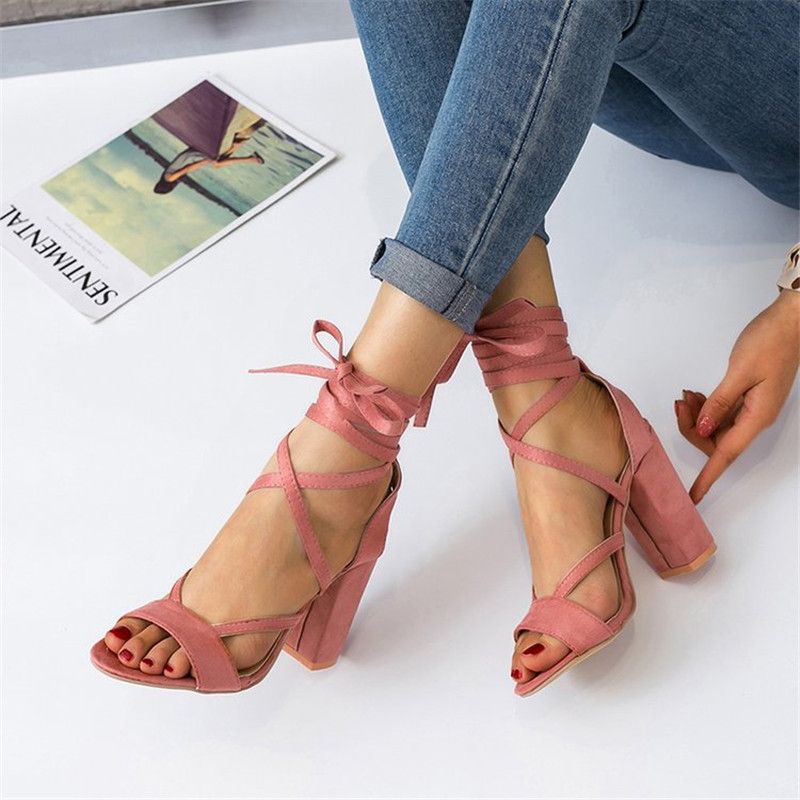 Dames Plus Size Strappy Open Teen Suède Hoge Hak Zomersandalen