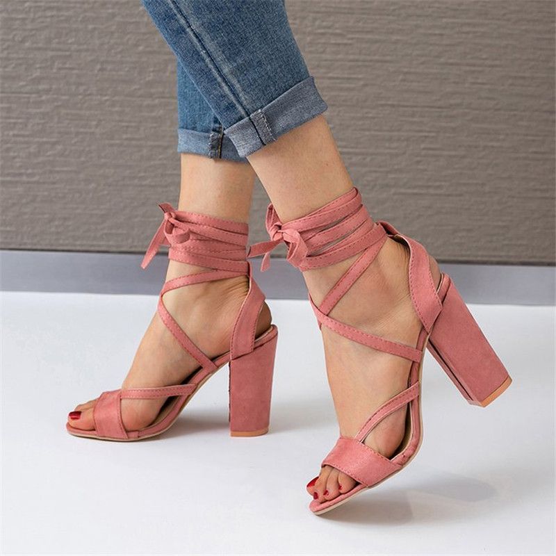 Dames Plus Size Strappy Open Teen Suède Hoge Hak Zomersandalen