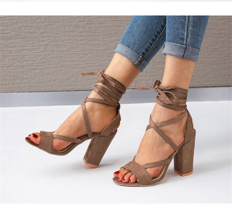 Dames Plus Size Strappy Open Teen Suède Hoge Hak Zomersandalen