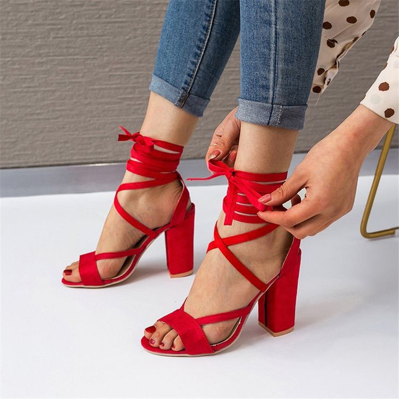 Dames Plus Size Strappy Open Teen Suède Hoge Hak Zomersandalen