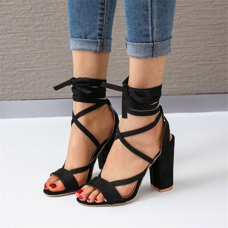 Dames Plus Size Strappy Open Teen Suède Hoge Hak Zomersandalen