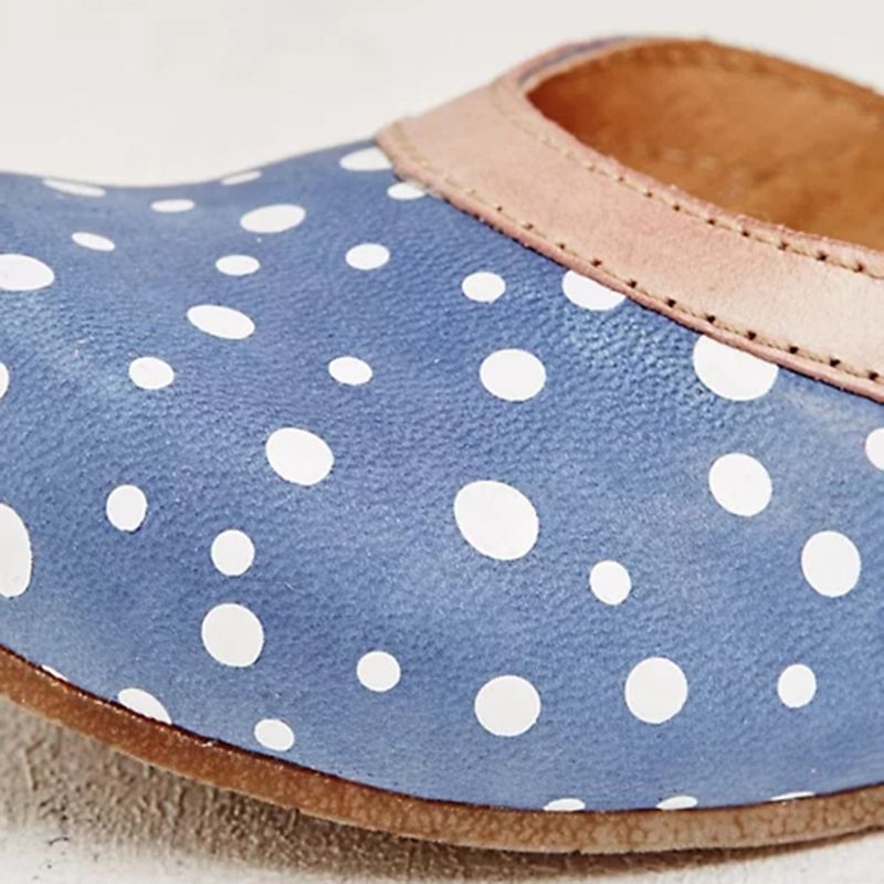 Dames Polka Dot Ronde Neus Enkelband Blokhak Casual Hakken Pumps