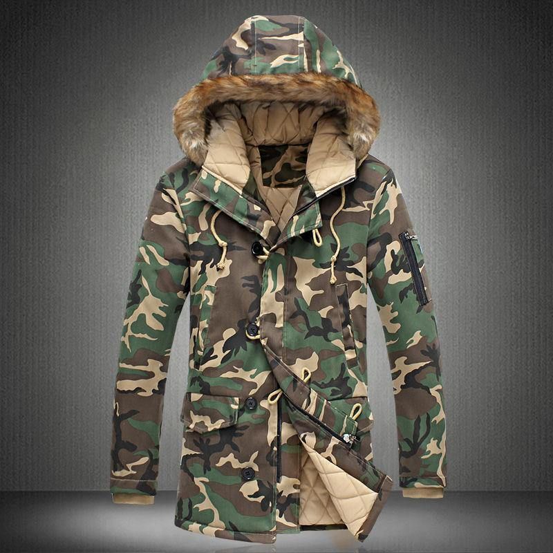 Camouflage Down Parka's Jassen Heren Capuchon Jas Bontkraag Winter Militaire Down Overjas