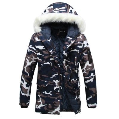 Camouflage Down Parka's Jassen Heren Capuchon Jas Bontkraag Winter Militaire Down Overjas