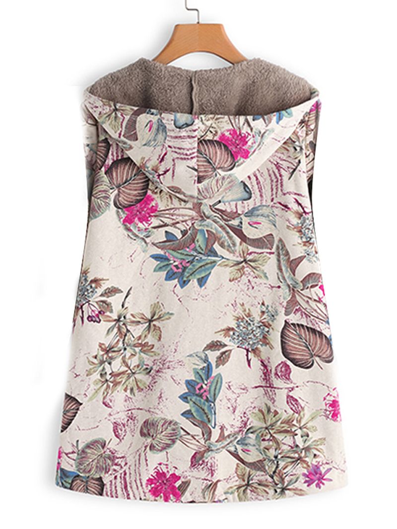 Dames Mouwloos Vest Met Rits En Bloemenprint Bovenkleding Jassen Met Capuchon