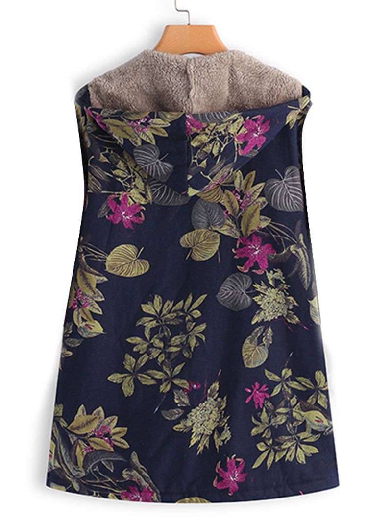 Dames Mouwloos Vest Met Rits En Bloemenprint Bovenkleding Jassen Met Capuchon