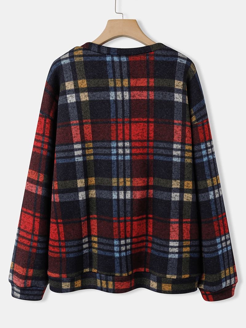 Dames Vintage Plaid Button-up Casual Jassen Met Lange Mouwen