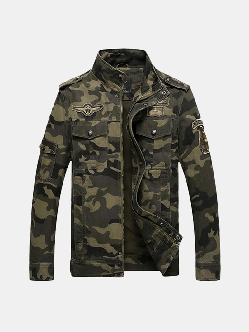 Heren Camo Printing Militaire Katoenen Outdoor Epaulet Jas