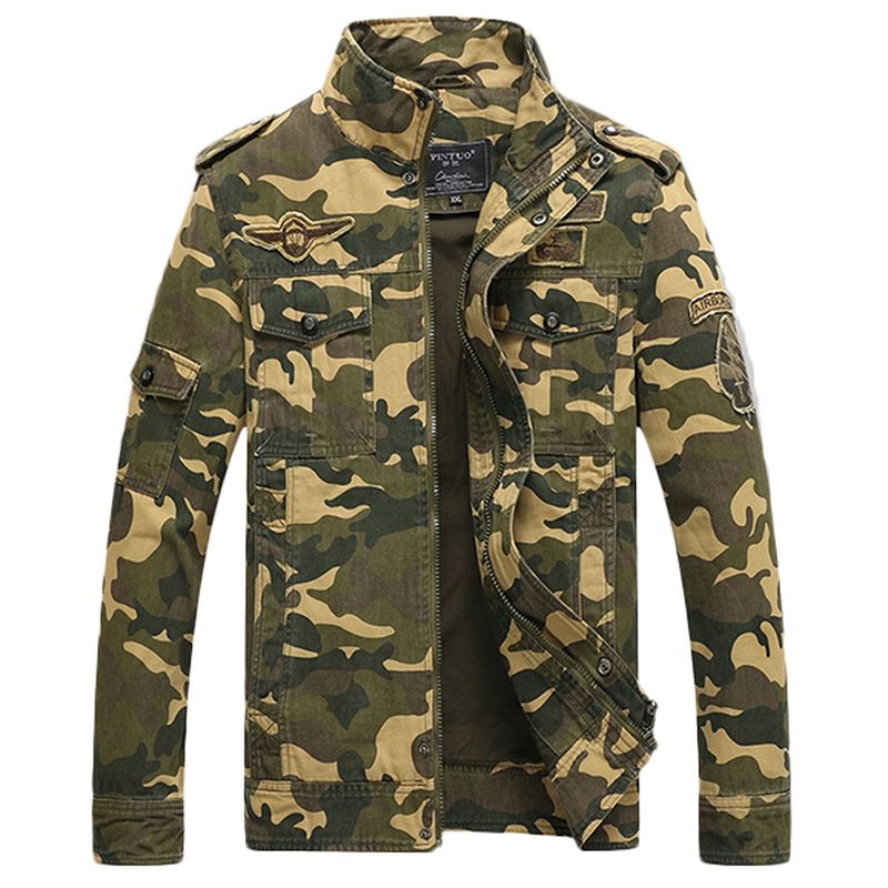 Heren Camo Printing Militaire Katoenen Outdoor Epaulet Jas