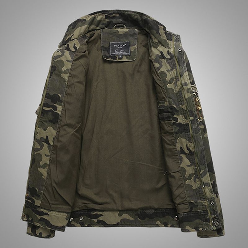 Heren Camo Printing Militaire Katoenen Outdoor Epaulet Jas