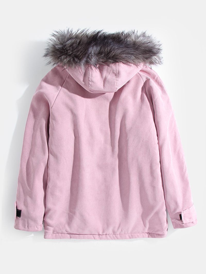 Heren Corduroy Faux Fur Kraag Hooded Sherpa Gevoerde Eenvoudige Jassen