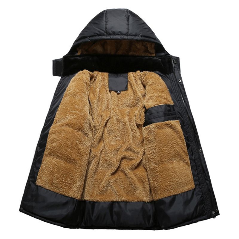 Heren Dikke Warme Winter Fleece Jack Met Capuchon Zwarte Grote Zak Jassen