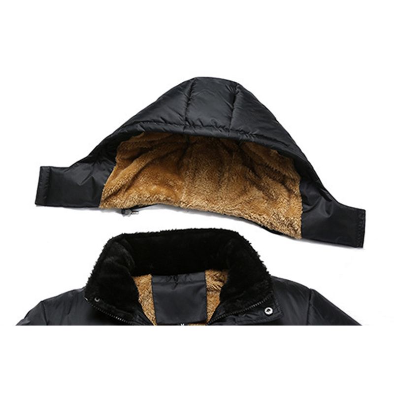 Heren Dikke Warme Winter Fleece Jack Met Capuchon Zwarte Grote Zak Jassen