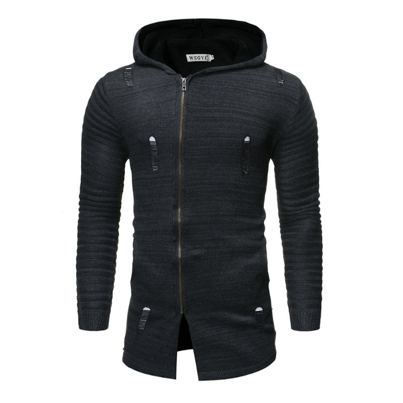 Casual Gebreide Trui Voor Heren Diagonaal Pull-gat Vest Met Capuchon Heren