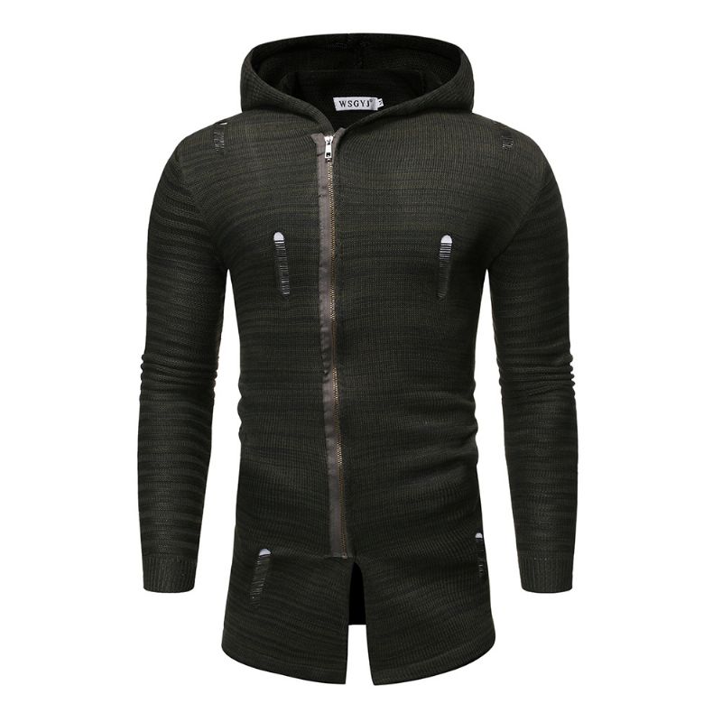 Casual Gebreide Trui Voor Heren Diagonaal Pull-gat Vest Met Capuchon Heren