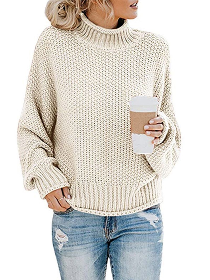 Casual Losse Lange Mouwen Hoge Kraag Effen Kleur Pullover Truien Voor Dames