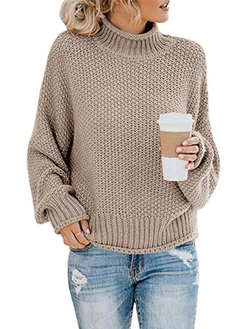 Casual Losse Lange Mouwen Hoge Kraag Effen Kleur Pullover Truien Voor Dames