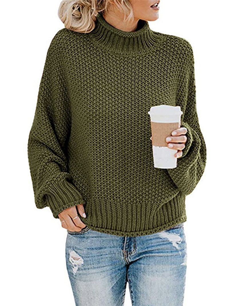 Casual Losse Lange Mouwen Hoge Kraag Effen Kleur Pullover Truien Voor Dames