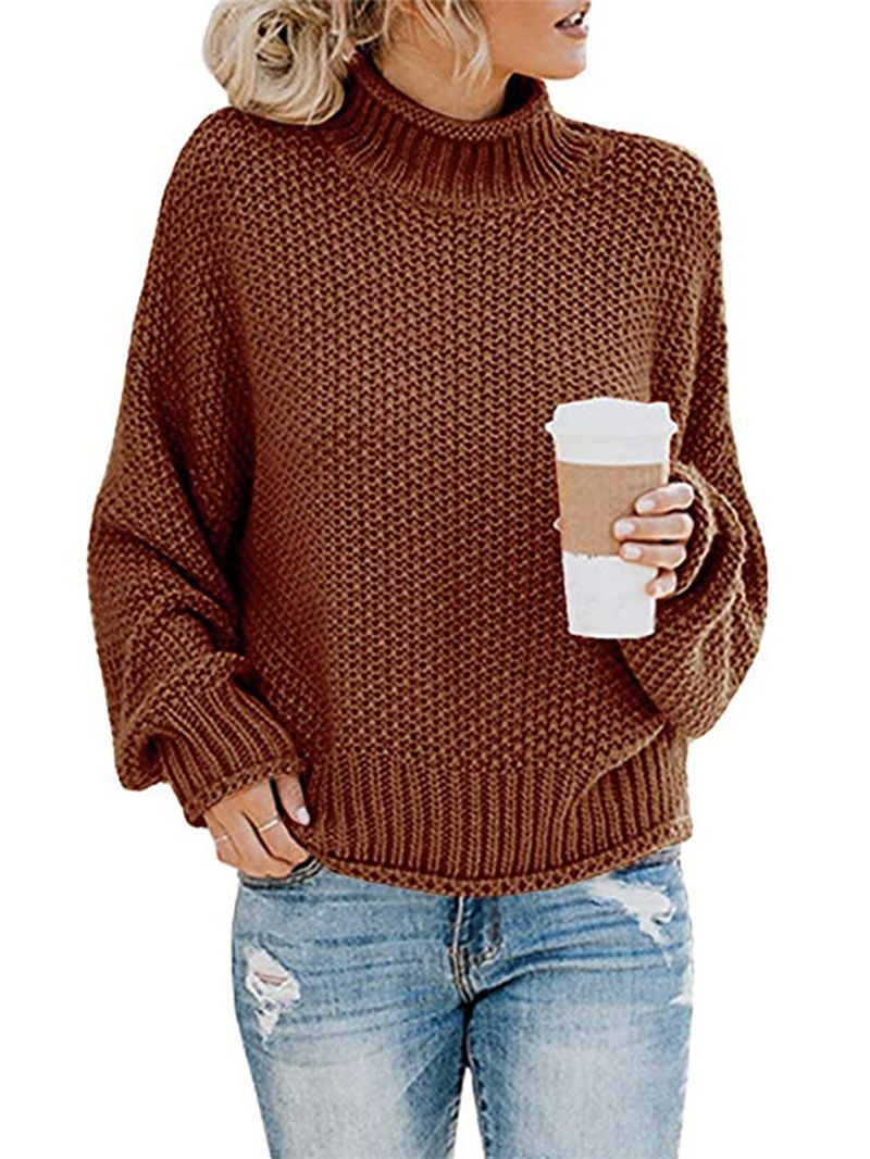 Casual Losse Lange Mouwen Hoge Kraag Effen Kleur Pullover Truien Voor Dames