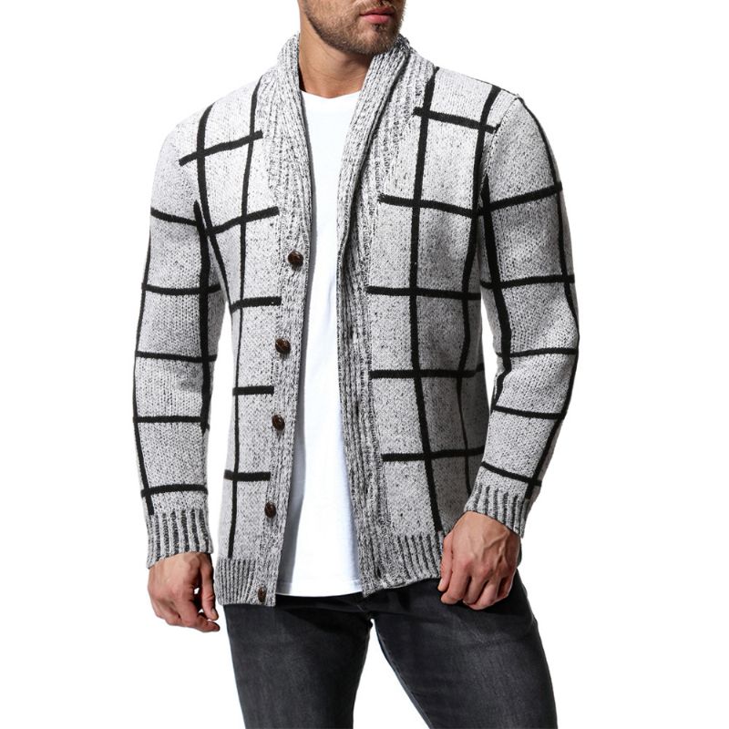 Heren Winter Kleur Matching Plaid Cardigan Sweater