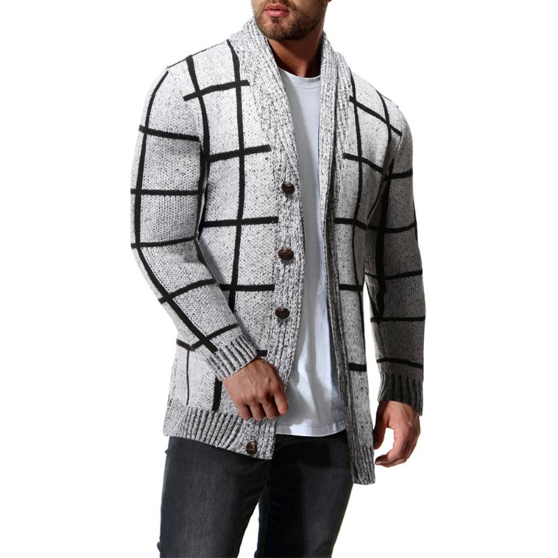 Heren Winter Kleur Matching Plaid Cardigan Sweater