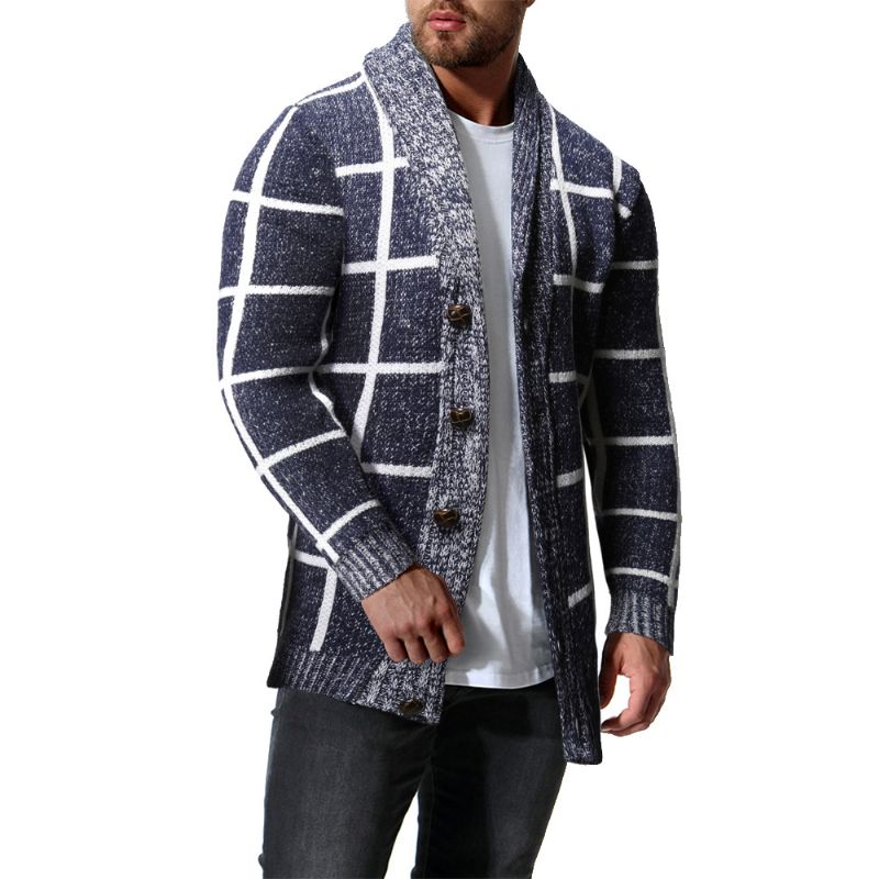 Heren Winter Kleur Matching Plaid Cardigan Sweater