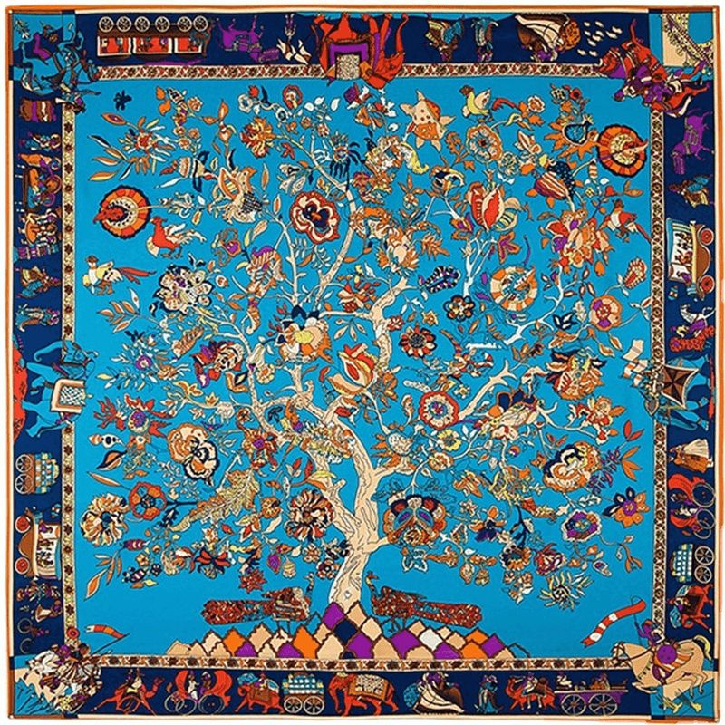 130cm Fortune Tree Tree Of Life Etnisch Bloemenpatroon Dames Twill Sjaal Reissjaal