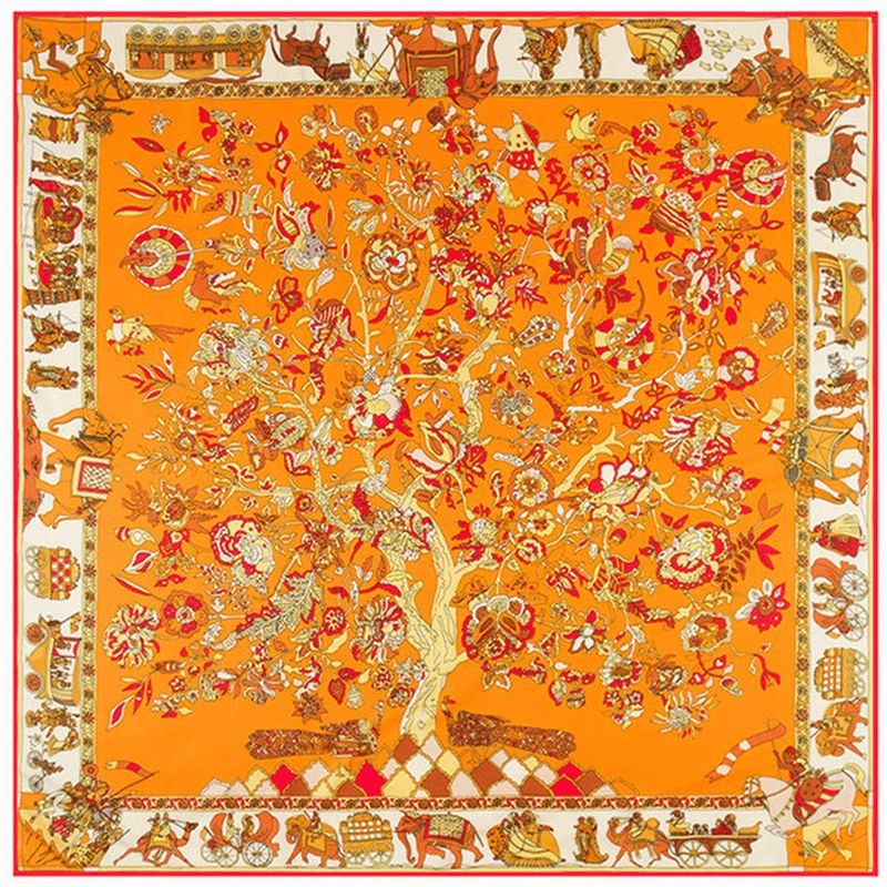 130cm Fortune Tree Tree Of Life Etnisch Bloemenpatroon Dames Twill Sjaal Reissjaal