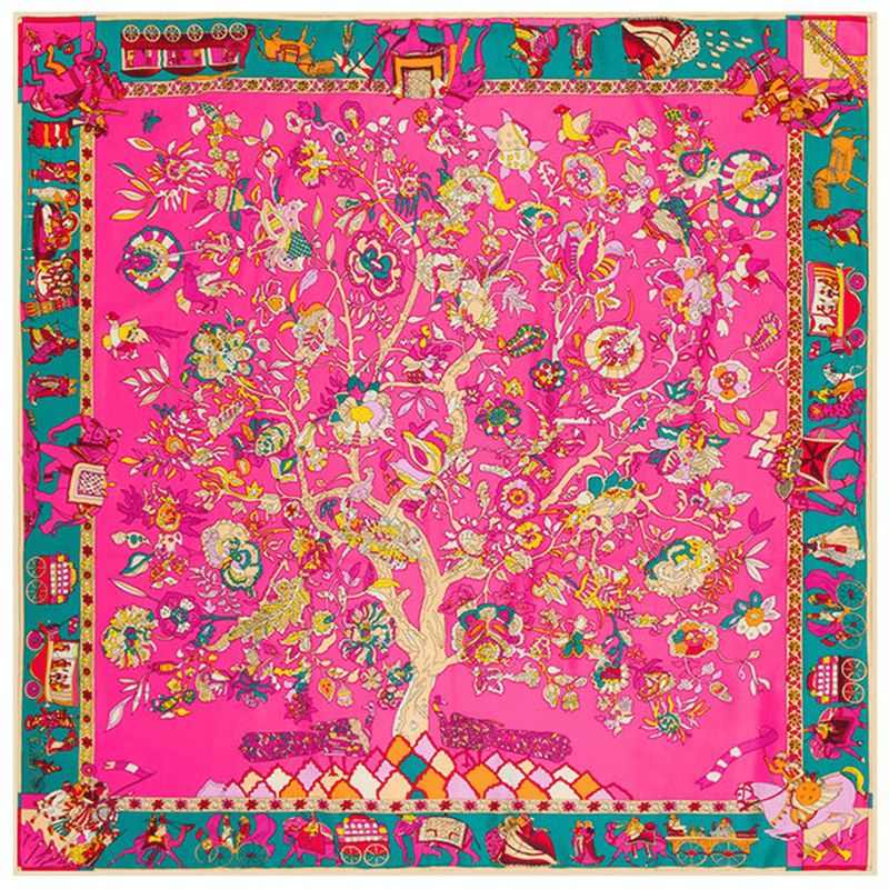 130cm Fortune Tree Tree Of Life Etnisch Bloemenpatroon Dames Twill Sjaal Reissjaal