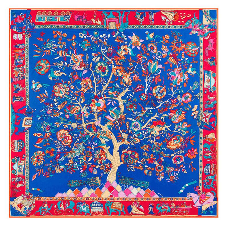 130cm Fortune Tree Tree Of Life Etnisch Bloemenpatroon Dames Twill Sjaal Reissjaal