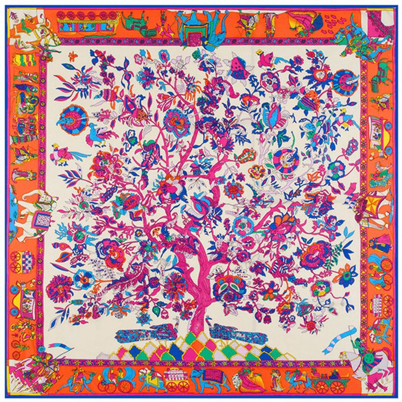 130cm Fortune Tree Tree Of Life Etnisch Bloemenpatroon Dames Twill Sjaal Reissjaal